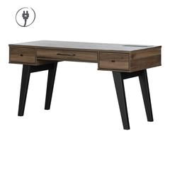 Helsy Computer Desk with Power Bar, Natural Walnut