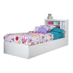 Vito Mates Bed With Bookcase Headboard Set, Pure White