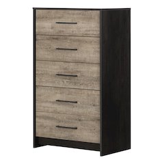 Londen 5-Drawer Chest, Weathered Oak and Rubbed Black