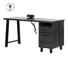 Kozack Computer Desk with Power Bar, Gray Oak