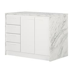 Myro Kitchen Island, Faux White Marble and White