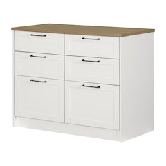 Toscano 6-Drawer Kitchen Island, White and Maple Nutmeg