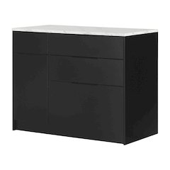 Olio Kitchen Island, Matte Black and Faux White Marble