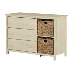 Cotton Candy 3-Drawer Dresser with Baskets, Bleached Oak