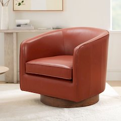 Taos Caramel Top Grain Leather Wood Base Swivel Chair