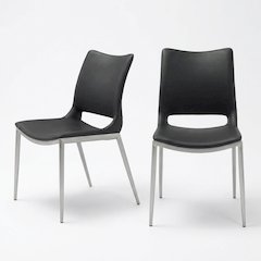 Black Modern Dining Chairs Set of 2with Plywood Frame and Polyurethane Upholstery