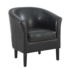 Black Faux Leather Club Armchair with Wooden Frame for Lounge or Living Room