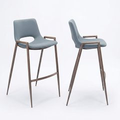 Gray Desi Modern Bar Stool Set of 2 with Plywood Frame and Polyurethane Upholstery