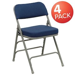 4 Pk. Triple Braced & Double Hinged Navy Fabric Metal Folding Chair
