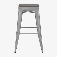 Cierra Set of 4 Commercial Grade 30" High Backless Silver Metal Indoor Bar Height Stools with Gray All-Weather Poly Resin Seats
