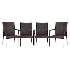 Maxim Set of 4 Stackable Indoor/Outdoor Wicker Dining Chairs with Arms - Fade & Weather-Resistant Steel Frames - Espresso