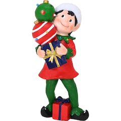 FHF 30" LED Elf Statue Holding Gift and Ornament Stack