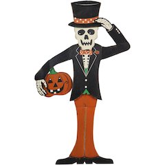 46" Skeleton Holding Pumpkin Yard Stake