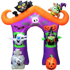9ft Halloween Ghost, Blk Cat, Witch, Pumpkin Arch w/ Lights
