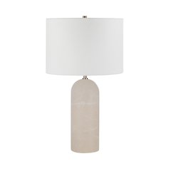 Ixia 25" Tall Plated Antique Brushed Brass Iron Table Lamp With Drum Linen Shade