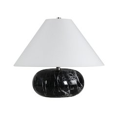 Celine 14.5" Tall Black Cloud Marble Table Lamp with Tapered Linen Shade