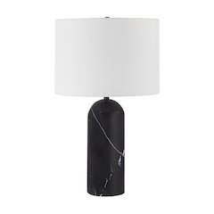 Tyne 25" Tall Powder Coated Matte Black Iron Table Lamp With Drum Linen Shade