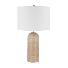 25" Tall Plated Antique Brushed Brass Iron Table Lamp With Drum Linen Shade