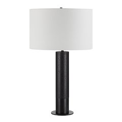 Kampen 28" Tall Matte Black Iron Table Lamp With Drum Linen Shade