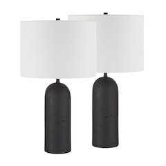 Augusta 25" Tall Black Resin Table Lamp With Drum Linen Shade (Set Of 2)