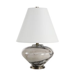 Monumento 15.75" Tall Grey Bolgi Marble Table Lamp with Tapered Linen Shade