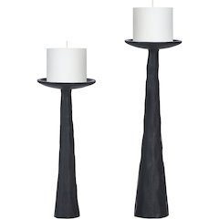 TILDE MATTE BLACK SET OF 2 TAPERED/ PILLAR CANDLE HOLDERS