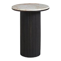 Alessio Indoor Breccia Marble Side Table, Walnut