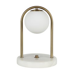 11.75" Tall Dark Antique Brushed Brass Iron Table Lamp with Round Glass Shade