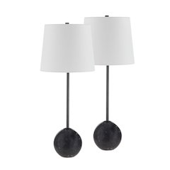 Bangor 27" Tall Matte Black Iron Table Lamp With Tapered Linen Shade (Set Of 2)