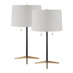 Orono 25" Tall Matte Black Iron Table Lamp With Tapered Linen Shade (Set Of 2)