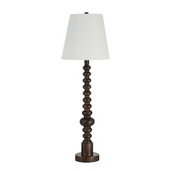 Famar 37" Tall Black Marble Resin Table Lamp with Tapered Linen Shade
