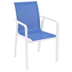 Pacific Sling Arm Chair White Frame Blue Sling, Set of 2