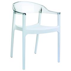 Modern Dining Chair, Set of 2, White Seat Transparent Clear Back, Belen Kox