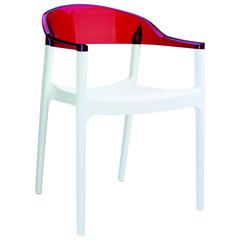 Carmen Modern Dining Chair White Seat Transparent Red Back, Set of 2