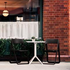 Dream Folding Outdoor Bistro Set with White Table and 2 Black Chairs