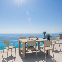 Loft Outdoor Dining Set with 6 Arm Chairs and 55 inch Extension Table Taupe