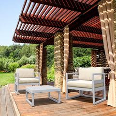 Mykonos Club Seating Set 3 piece Silver with Sunbrella Natural Cushion