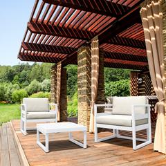Mykonos Club Seating Set 3 piece White with Sunbrella Natural Cushion