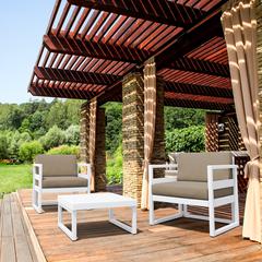 Mykonos Club Seating Set 3 piece White with Sunbrella Taupe Cushion