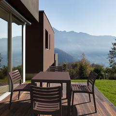 Ares Resin Square Dining Set with 4 Chairs Brown