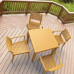 Artemis Resin Square Dining Set with 4 Arm Chairs Teak Brown