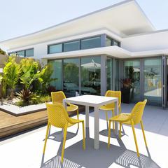 Air Mix Square Dining Set with White Table and 4 Yellow Chairs