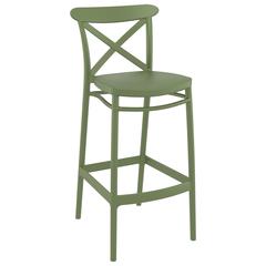 Cross Bar Stool Olive Green, Set of 2
