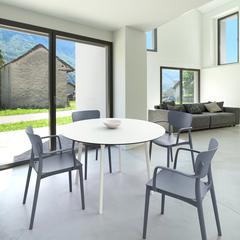 Lisa Round Dining Set with 47 inch White Table and Dark Gray Armcairs