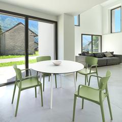 Lisa Round Dining Set with 47 inch White Table and Olive Green Armcairs