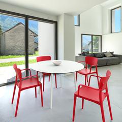 Lisa Round Dining Set with 47 inch White Table and Red Armcairs