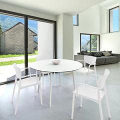 Lisa Round Dining Set with 47 inch White Table and White Armcairs