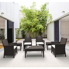 California Wickerlook Casual Seating set 7 Piece Brown with Sunbrella Natural Cushion