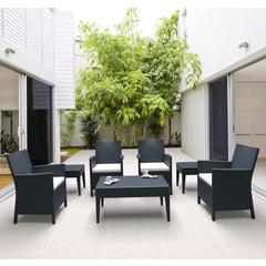 California Wickerlook Casual Seating set 7 Piece Dark Gray with Sunbrella Natural Cushion