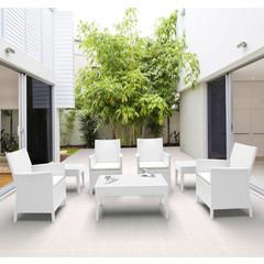 California Wickerlook Casual Seating set 7 Piece White with Sunbrella Natural Cushion